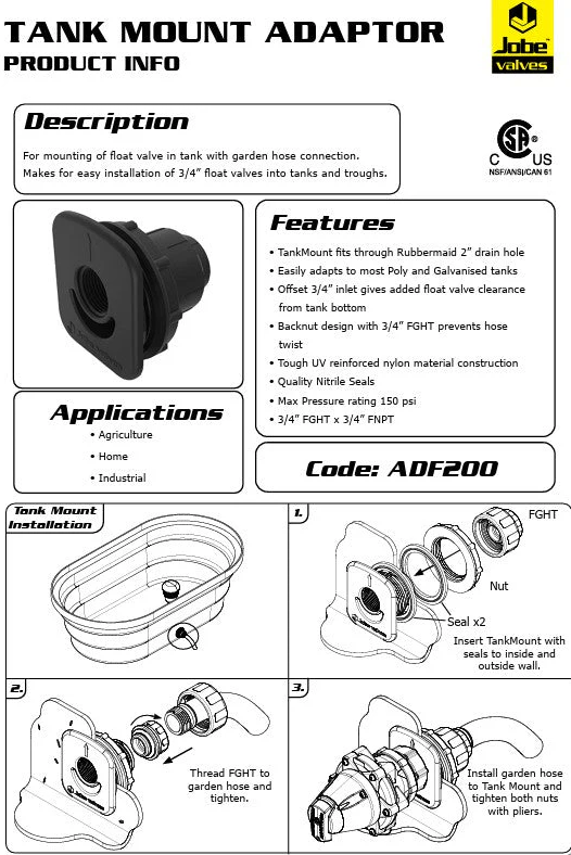 Jobe Valve Tank Mount Adaptor 3/4" FNPT x 3/4" FGHT - Image 3